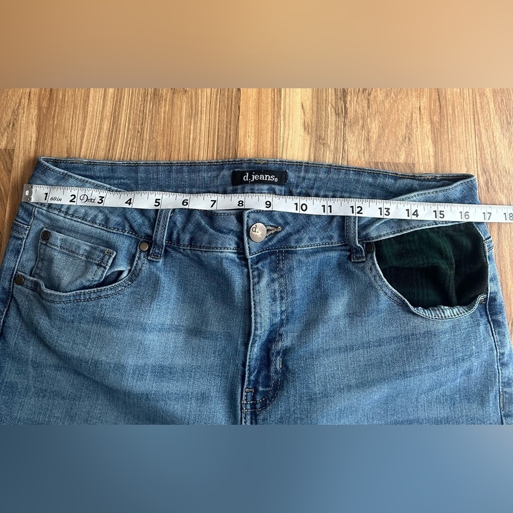 D. Jeans Women Blue Denim High Rise Patchwork Stretch straight legJeans Size 14 - Picture 7 of 7